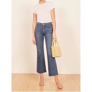 Reformation Mid-Rise Crop Flare Raw Hem Jeans In Baltic Size 23